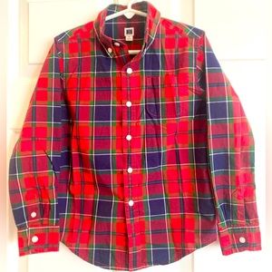 Janie and Jack red and green plaid button down shirt. Size 6.